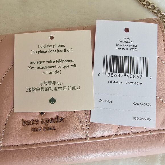 Kate Spade Pink Saffiano Leather Wallet Wristlet with Short Gold Chain Handle - Picture 3 of 9